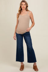 Navy Blue Wide Leg Raw Hem Maternity Jeans