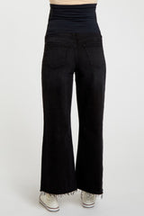 Black Wide Leg Raw Hem Maternity Jeans