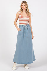 Light Blue Denim Front Tie Maternity Maxi Skirt