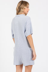 Light Blue Sweater Knit Front Button Romper