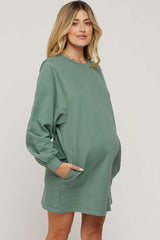 Green Ultra Soft Maternity Sweatshirt Dress