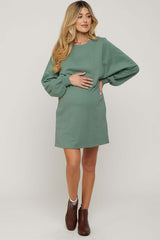 Green Ultra Soft Maternity Sweatshirt Dress