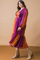 Plum Striped Metallic Yarn Plus Midi Dress