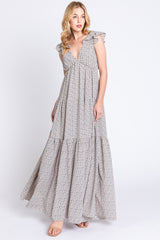 Taupe Printed Tiered Cutout Back Maternity Maxi Dress