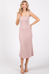 Light Pink Sweater Knit A-Line Maternity Midi Dress