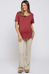 Rust Scoop Neck Basic Maternity Tee