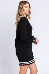 Black Oversized Varsity Striped V-Neck Sweater Dress