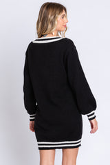 Black Oversized Varsity Striped V-Neck Sweater Dress