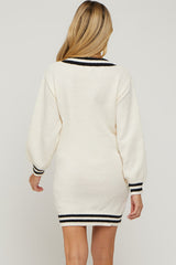 Ivory Oversized Varsity Striped V-Neck Maternity Sweater Dress