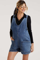 Blue Denim Scoop Neck Maternity Short Overall