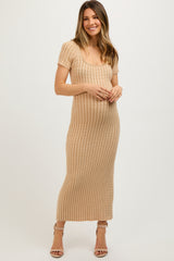 Beige Cable Knit Maternity Sweater Dress