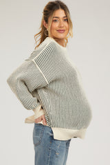Olive Ribbed Balloon Sleeve Maternity Sweater