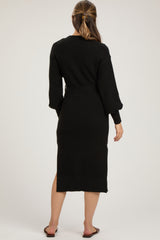 Black Side Slit Maternity Sweater Midi Dress