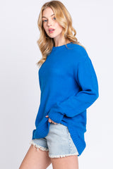 Blue Knit Pullover Maternity Sweater