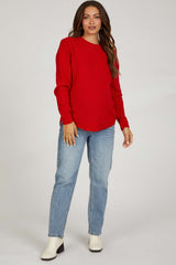 Red Knit Pullover Maternity Sweater