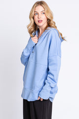 Light Blue Hooded Button Pullover Sweater