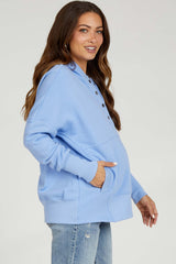 Light Blue Hooded Button Pullover Maternity Sweater