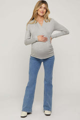 Heather Grey Long Sleeve Wrap Maternity Nursing Top