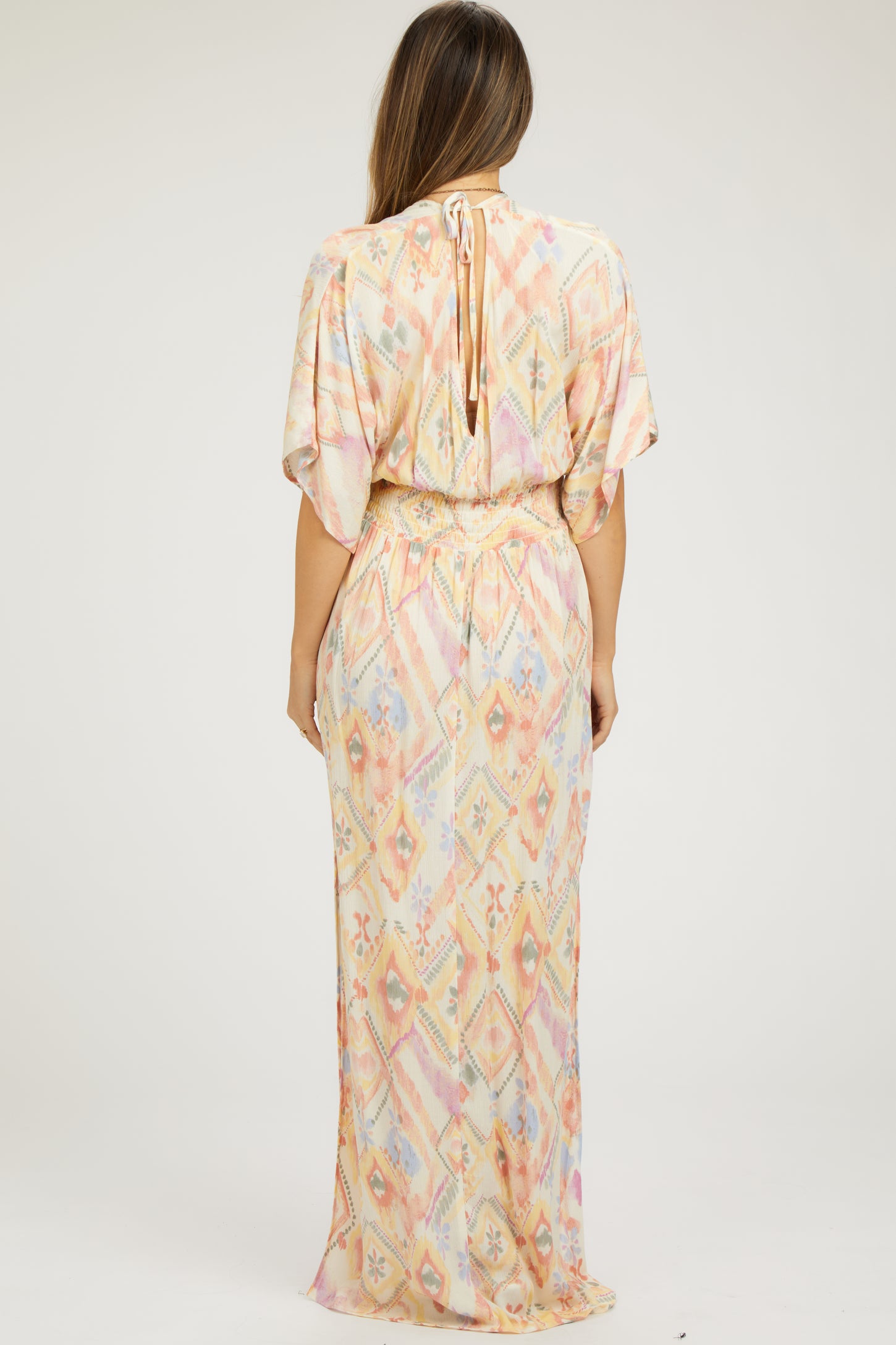 Ivory Printed Deep V-Neck Maternity Maxi Dress