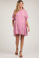 Pink Floral Button Down Maternity Dress