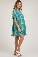 Turquoise Floral Button Down Maternity Dress