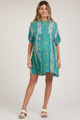 Turquoise Floral Button Down Maternity Dress