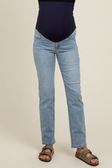 Light Blue Basic Maternity Slim Straight Leg Jeans