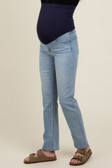 Light Blue Basic Maternity Slim Straight Leg Jeans