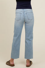 Light Blue Raw Hem Maternity Straight Leg Jeans