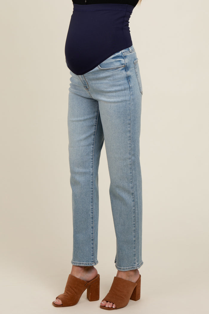 Light Blue Basic Straight Leg Maternity Jeans