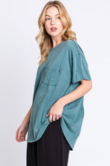 Teal Mineral Wash Front Pocket Short Sleeve T-Shirt