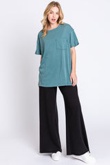 Teal Mineral Wash Front Pocket Short Sleeve T-Shirt