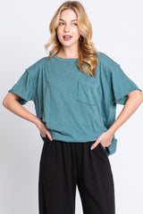 Teal Mineral Wash Front Pocket Short Sleeve T-Shirt