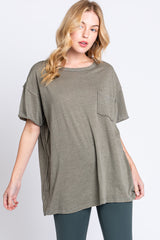 Olive Mineral Wash Front Pocket Short Sleeve Maternity T-Shirt