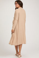 Beige Ribbed Soft Knit Dress Cardigan Maternity Set