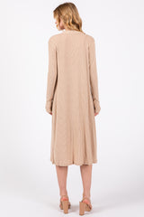 Beige Ribbed Soft Knit Dress Cardigan Set