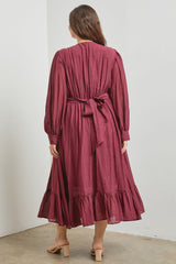 Burgundy Front Twist Plus Maxi Dress