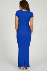 Royal Blue Ribbed Scoop Neck Maternity Maxi Dress