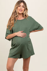 Light Olive Basic Maternity Romper