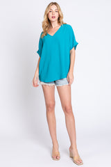 Turquoise Short Sleeve Blouse