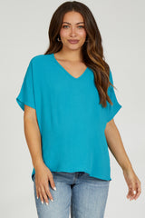 Turquoise Short Sleeve Maternity Blouse