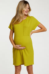 Lime Ribbed Front Pocket Dolman Short Sleeve Maternity Dress