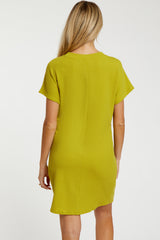 Lime Ribbed Front Pocket Dolman Short Sleeve Maternity Dress