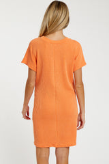 Orange Ribbed Front Pocket Dolman Short Sleeve Maternity Dress