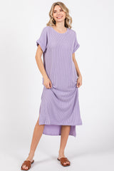 Lavender Ribbed Short Sleeve Maternity Midi Dress