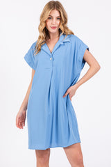 Blue Collared Button Front Dress