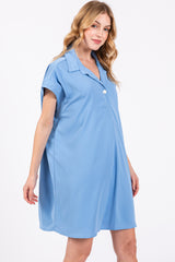 Blue Collared Button Front Dress