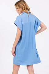 Blue Collared Button Front Dress