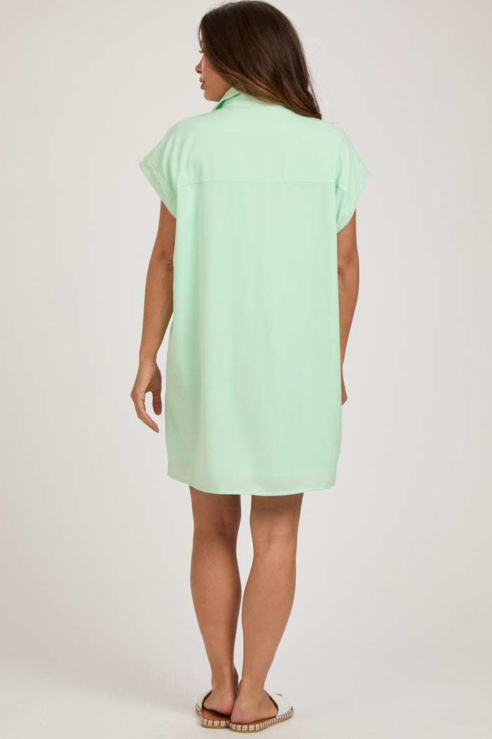 Mint Collared Button Front Maternity Dress