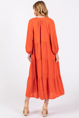 Orange Textured Tiered Midi Dress